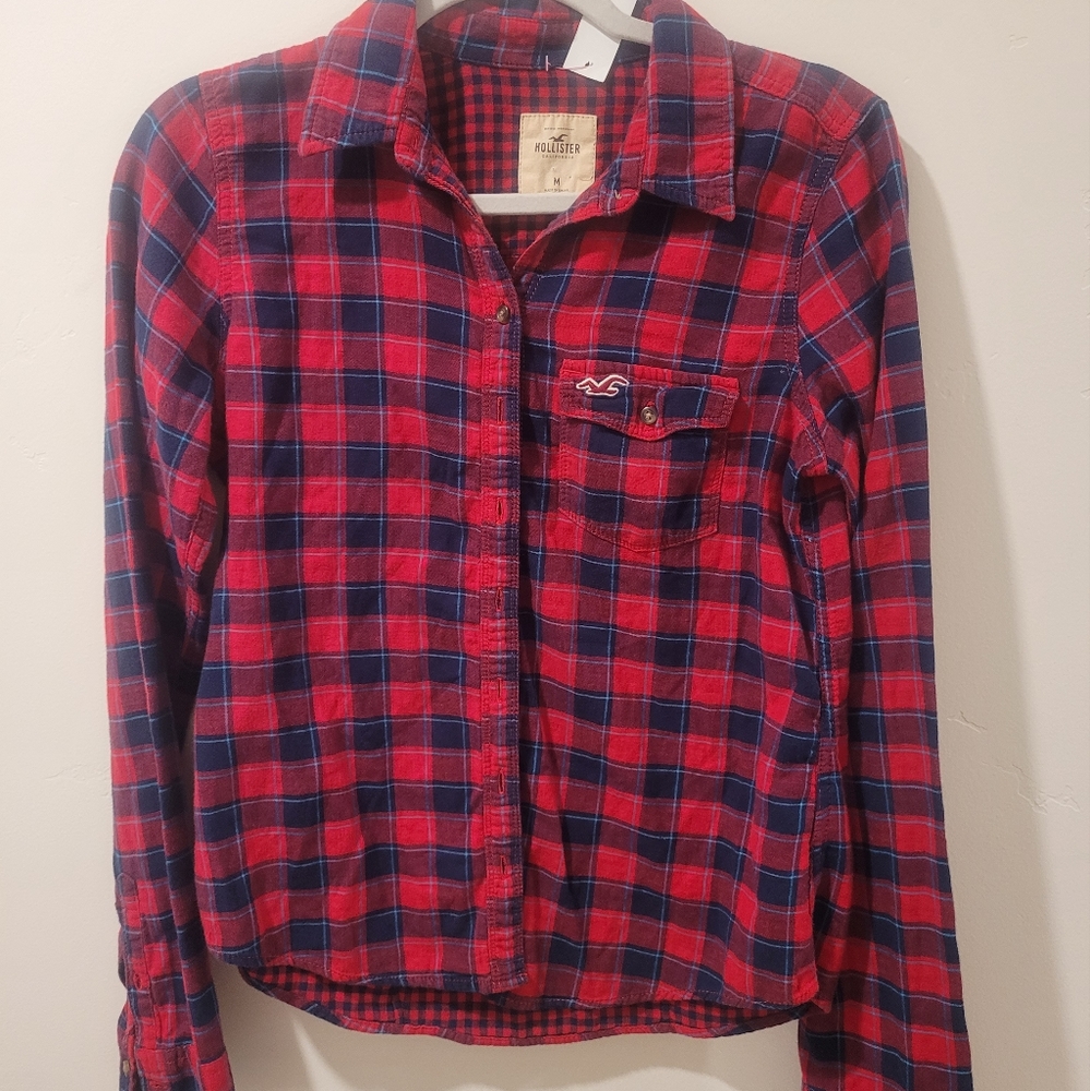 Hollister California flannel in red and black & blue plaid medium